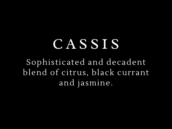 Text description of cassis flavor on a black background