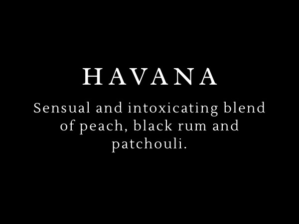 Text description of Havana cocktail on a black background