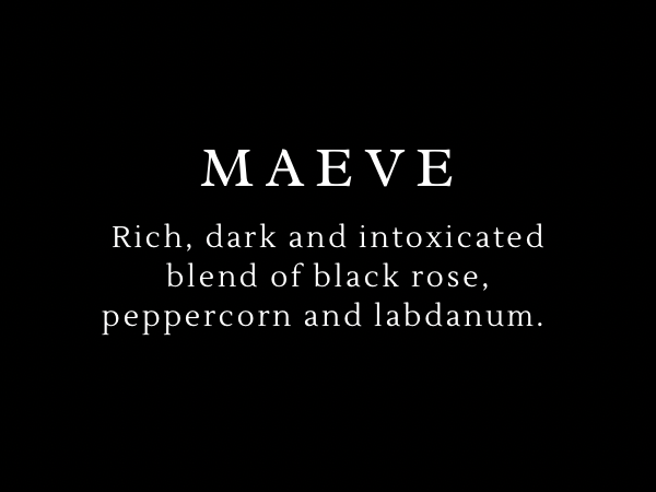 Text description of a perfume blend on a black background